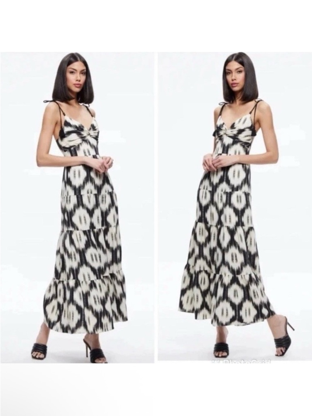 ALICE & OLIVIA Katara Twist Top Tiered Black and Ivory Maxi Dress - Size 2 NWT